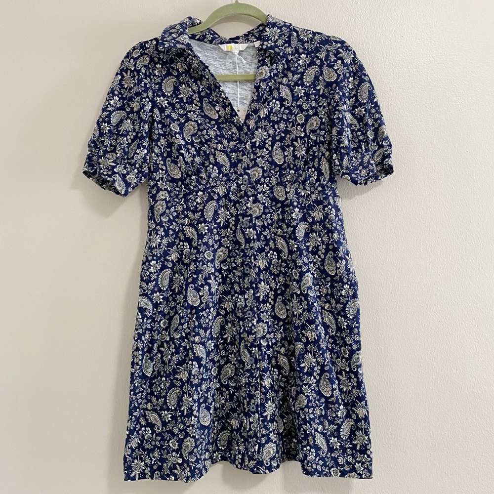 NEW Boden Blue Paisley Button Jersey Mini Tea Dress Size 6 Petite